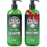 Viking Revolution Tea Tree Shampoo and Conditioner Set - Hydrates, Moisturizes & Soothes Dry and Itchy Scalps - With Natural Tea Tree Oil - 17 oz