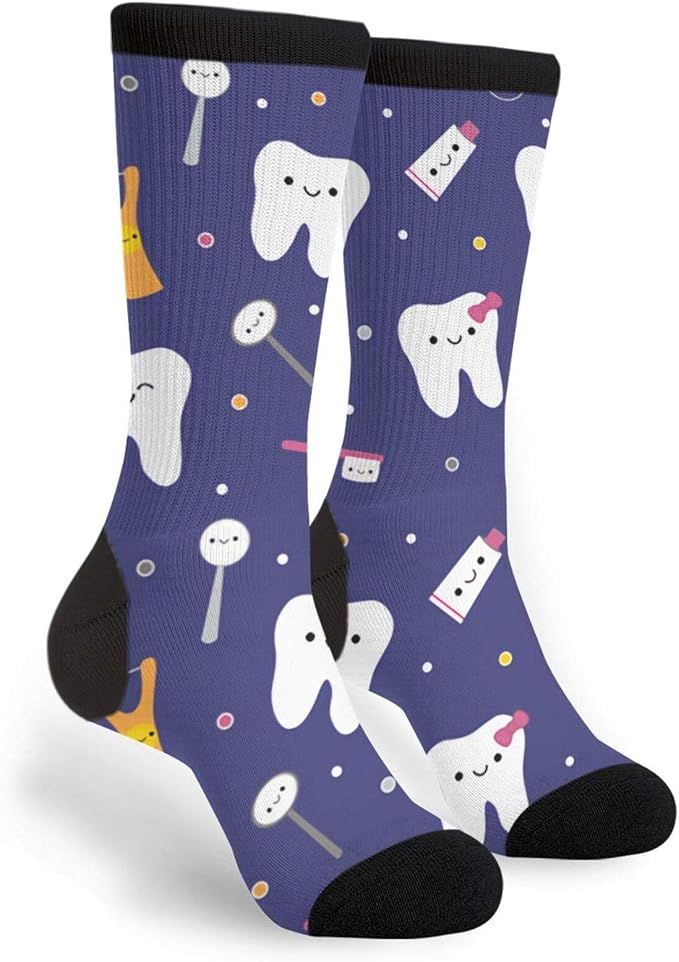 Novelty Socks Cute Dental Funny Dress Socks Crew Stockings For Men And