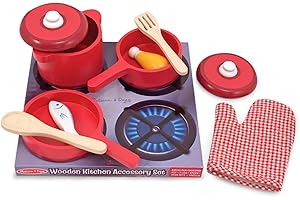 Melissa & Doug Deluxe Wooden Kitchen Accessory Play Set - Pots & Pans (8 pcs)