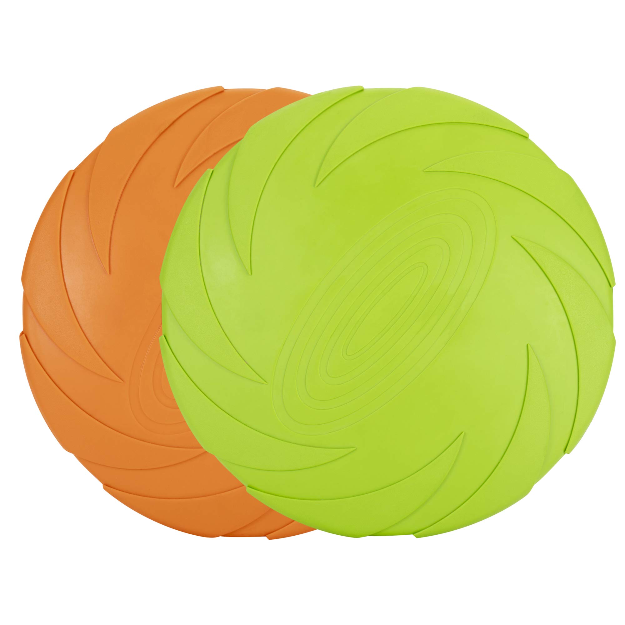Vivifying Dog Flying Disc, 2 Pack 7 Inch Natural Rubber Floating Flying Saucer Dog Frisby for Both Land and Water (Green + Orange)