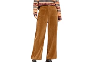 bawilom Womens Corduroy Pants Casual Fall High Waisted Wide Leg Pants Loose Stretchy Business Work Trousers with Pockets