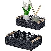 CubesLand Scalloped Edge Decor Baskets for Home, Living Room, Toilet Paper Storage Basket for Over Toilet Shelf, End Table,Shelves and More, Small Paper Rope Baskets Both Storage&Decor, Set 2 Black