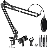 InnoGear Mic Stand for Blue Snowball and Blue Snowball iCE Boom Arm Stand with Pop Filter Microphone Holders for HyperX QuadC