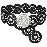 XZQTIVE Western PU Leather Belts for Woman Concho Cowgirl Cowboy Disc Belt for Ladies Wide Boho Country Waist Belts for Dress