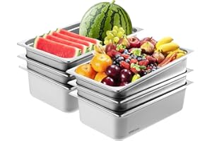 VEVOR 6 Pack Hotel Pans, Full Size Anti-Jam Steam Pan, 0.8mm Thick Stainless Steel Restaurant Steam Table Pan, 6-Inch Deep Commercial Table Pan, Catering Storage Food Pan, for Industrial & Scientific