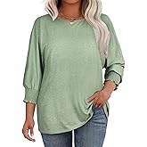 Eytino Plus Size Tops for Women Crew Neck 3/4 Sleeve T-Shirts Loose Casual Solid Basic Business Tees Blouses(1X-5X)