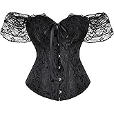 Moessa Women Floral Lace Off Shoulder Corset Bustier Boned Overbust Corset Bodyshaper Lingerie Top