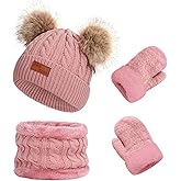 Duoyeree Baby Winter Hat Scarf Glove Beanie Set Girls Boys Pom Pom Knitted Beanie Mitten Scarves for Toddler 0-3T