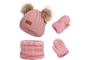 Duoyeree Baby Winter Hat Scarf Glove Beanie Set Girls Boys Pom Pom Knitted Beanie Mitten Scarves for Toddler 0-3T