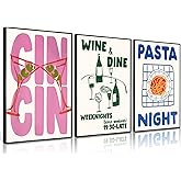 Funky kitchen Wall Art Trendy Cin Cin Cheers Poster Retro Wine Pasta Night Food Wall Decor Pictures Bar Cart maximalist Kitchen Canvas Posters Prints for Dining kitchen Room Home Decoration Unframed