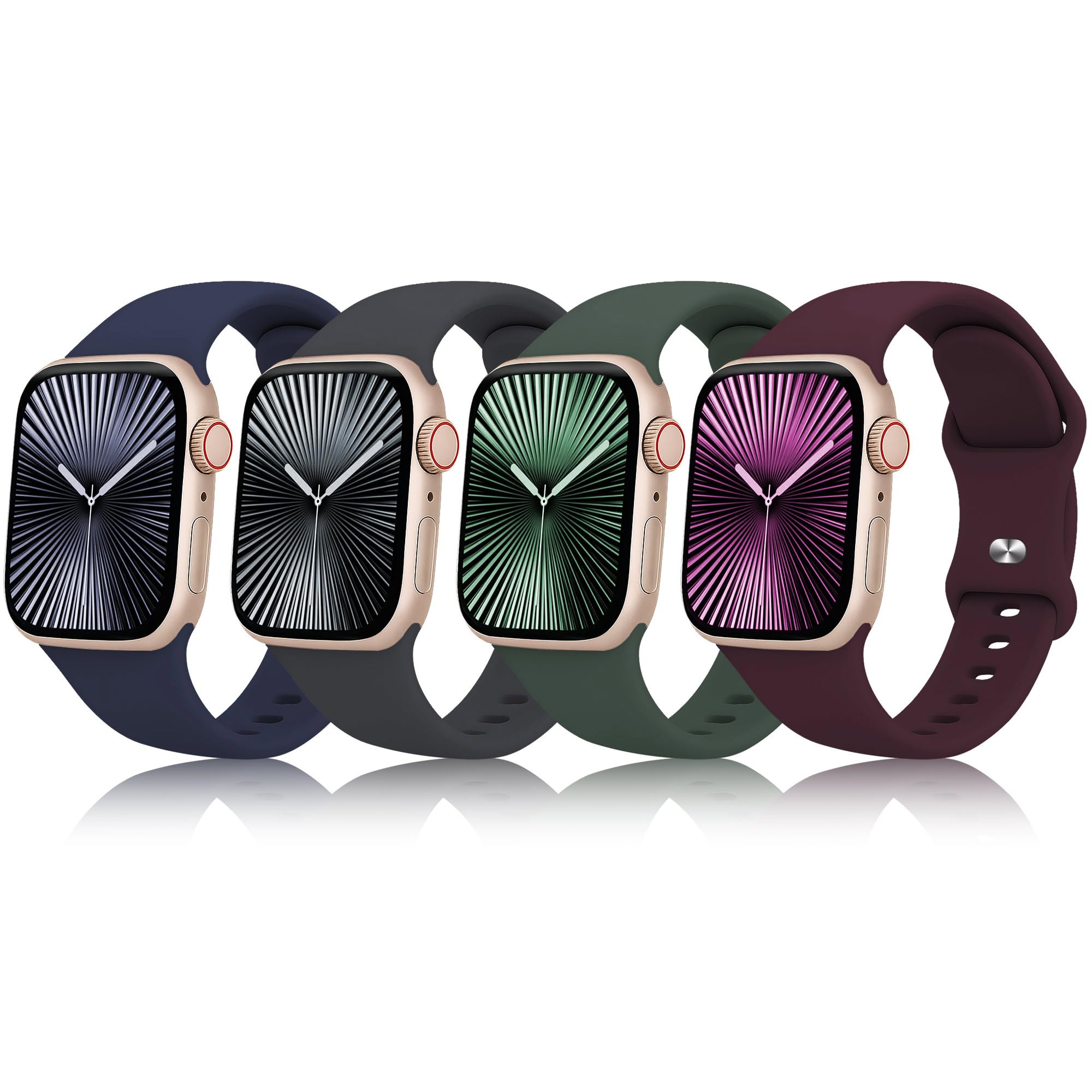Thrixen 4 Pack Sport Silicone Band Compatible with Apple Watch Bands 40mm 38mm 41mm 44mm 45mm 42mm 49mm Soft Wristband Women Men Replacement Strap for iWatch Series 11 10 9 8 7 6 5 4 Ultra SE 3 2 1