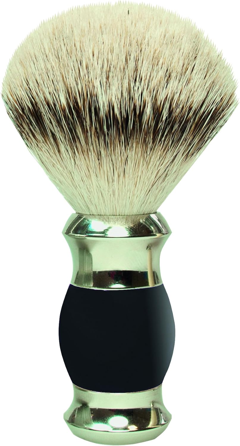 100 Percent SilverTipped Silver Badger Shaving Brush with Black Handle