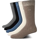 Calvin Klein Mens Dress Socks - 5 Pairs Soft Cotton Blend Crew Socks for Men - Classic Comfort Stay Up Cuff Mixed Pattern
