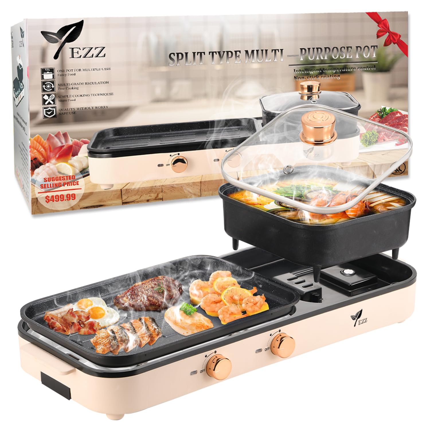 Photo 1 of *Minor Damage*
Electric Hot Pot with Grill,2-10 People Indoor Hot Pot 2 in 1 Multi-function Smokeless Shabu-Shabu Hotpot Korean BBQ Grill for Simmer,Separate Dual Temperature Contral (BEIGE Hotpot)