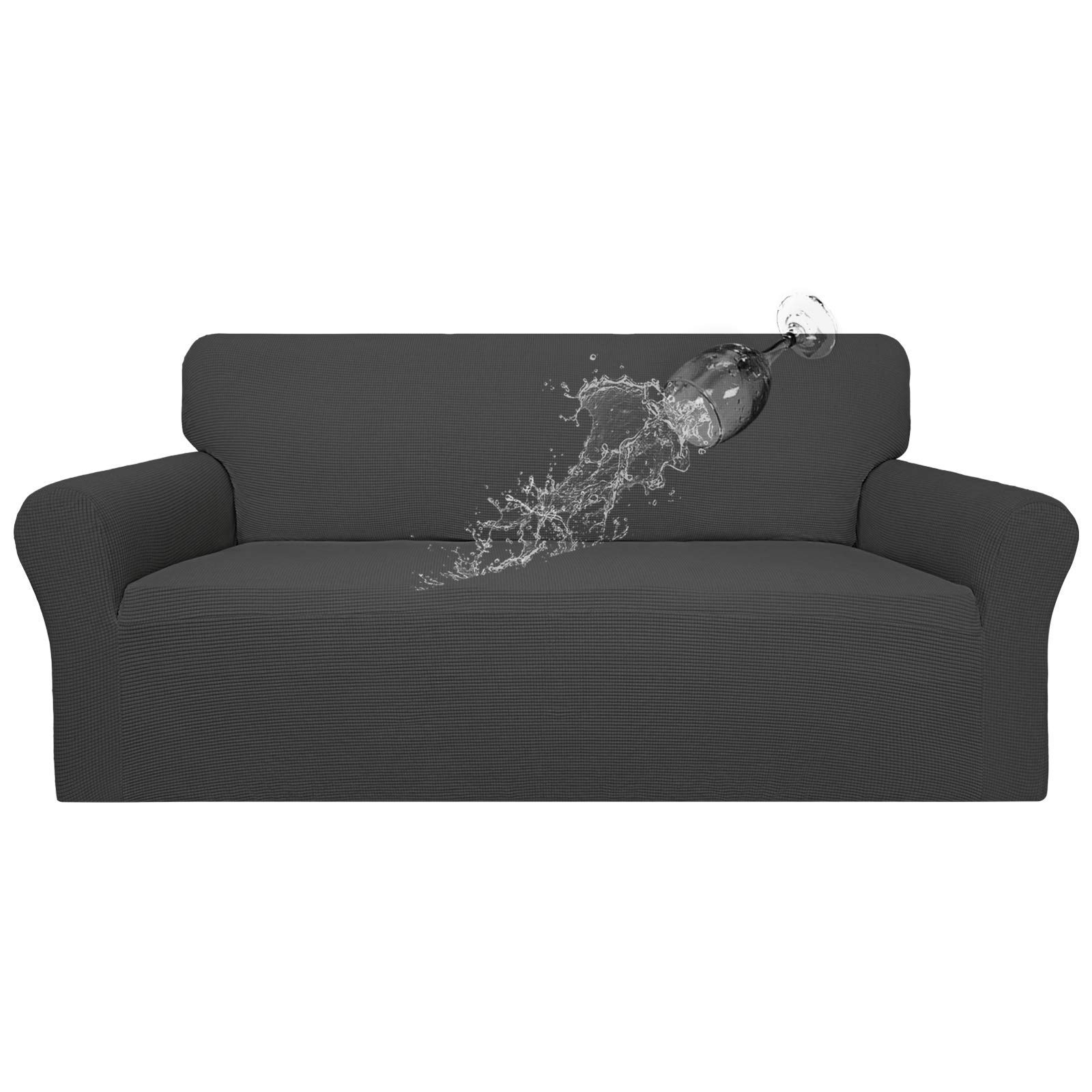 Photo 1 of Easy-Going 100% Waterproof Couch Cover, Dual Sofa Stretch Jacquard Slipcover, Leakproof Furniture Protector for Kids, Pets, Dog and Cat (Sofa, Dark Gray)