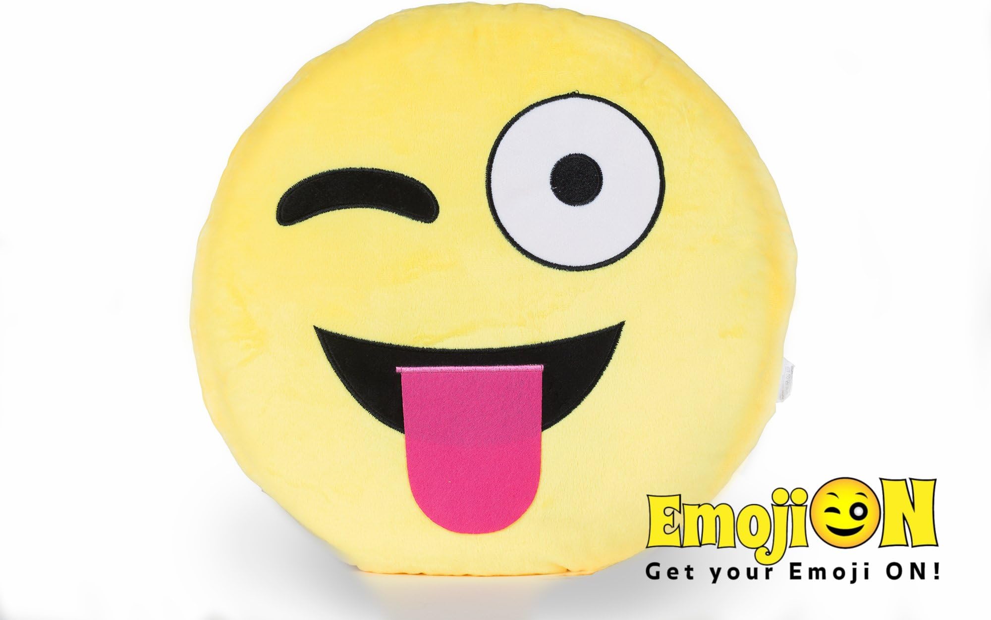 Stuffed Plush Emoji Pillow by EmojiON — Round Smiley Emoticon Pillow — Ultra Soft Plush Toy — Cute Bed Pillow, Fun Chair Cushion — Fluffy, Extra Large Pillow — Winking — 14 inch (35cm)