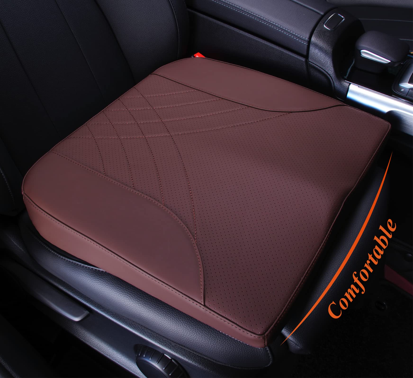 Photo 1 of kingphenix Premium Car Seat Cushion, Memory Foam Driver Seat Cushion to Improve Driving View- Coccyx & Lower Back Pain Relief - Seat Cushion for Car, Truck, Office Chair (Leather Brown)