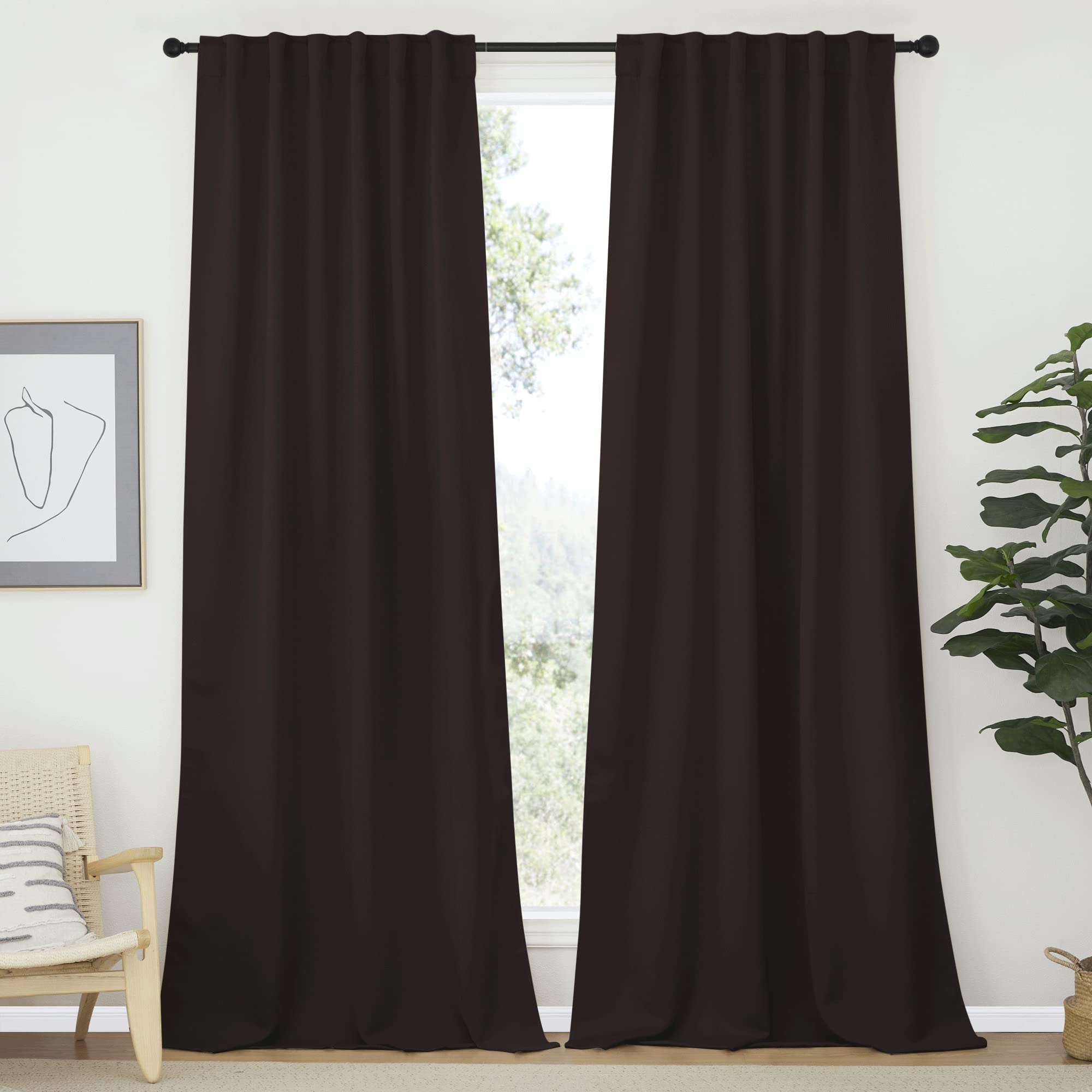 NICETOWN Bedroom Blackout Curtain Panels - (Toffee Brown Color) 52 x 120 inch, 2 PCs, Insulating Energy Saving Solid Rod Pocket Blackout Drapes for Hall, Villa Image