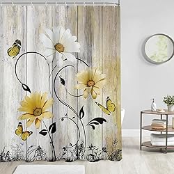 AAtter Yellow Floral Shower Curtain Rustic Flower