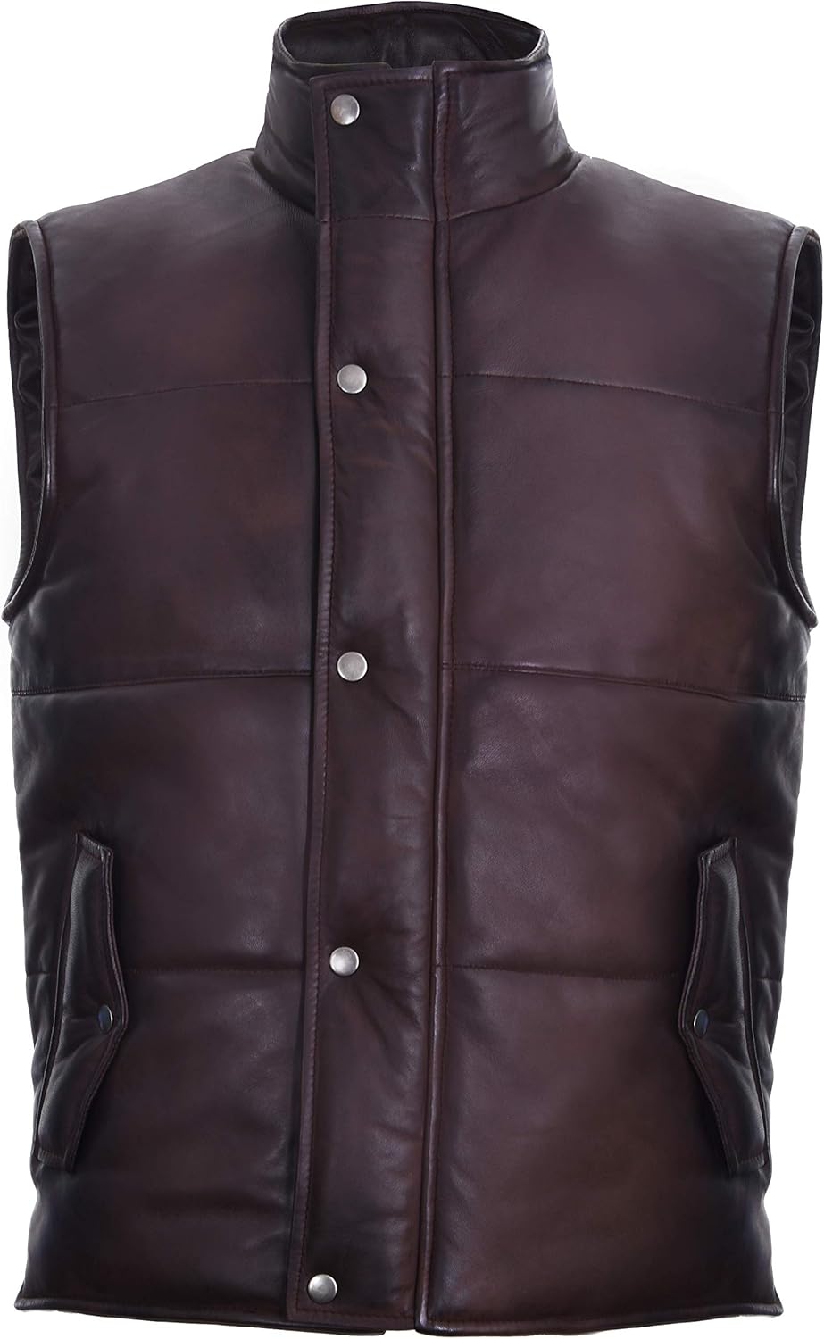 Men's Brown Leather Puffer Padded Vest Waistcoat at Amazon Men’s