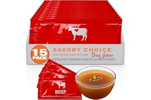 SAVORY CHOICE Reduced Sodium Beef Broth Concentrate, 15 Packets (9.6g) - Gluten-Free, Diary-Free Broth Concentrate