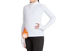 FitsT4 Sports Girls Fleece Long Sleeve Shirts Thumbhole Horse Riding Shirt Kids Equestrain Half Zip Thermal Jacket