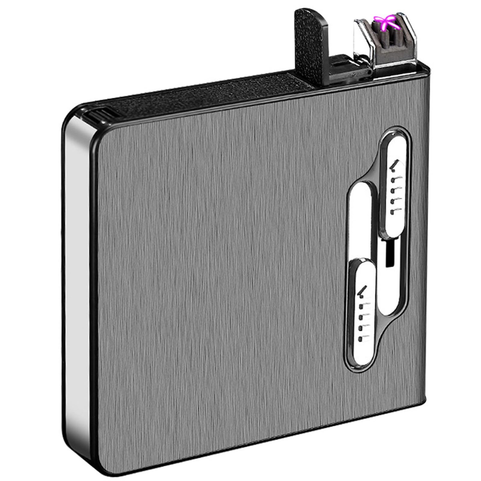 Photo 1 of OLDENDO Cigarette Case with Lighter, Automatic Ejection Box Holder for Full Pack 20 Regular Size Cigarettes Built in Dual Arc Lighters USB Rechargeable (Black)