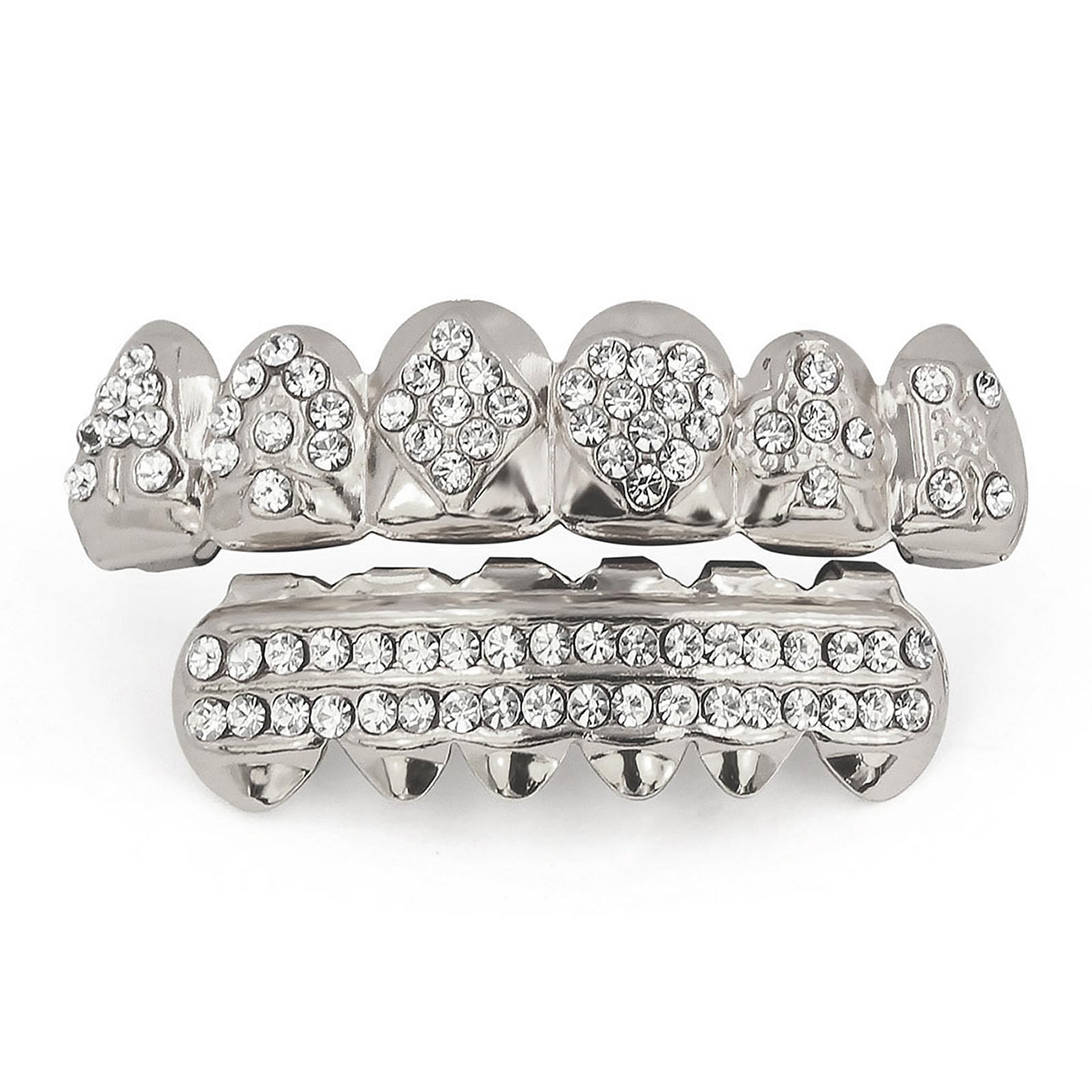 yufana 18k Gold Plated Gold, Hip-Hop Mouth Fence for Men and Women, Tooth Fence for Top and Bottom, Shiny Gold Color for Clown Rapper, Halloween Role-Playing Party Gift (Silver) โ image 1