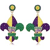 Mardi Gras Earrings Beaded Fleur De Lis Mask Earrings for Women, Letter MARDI GRAS Earrings Carnival Earrings for Fat Tuesday Celebration, Mardi Gras Accessory Gifts