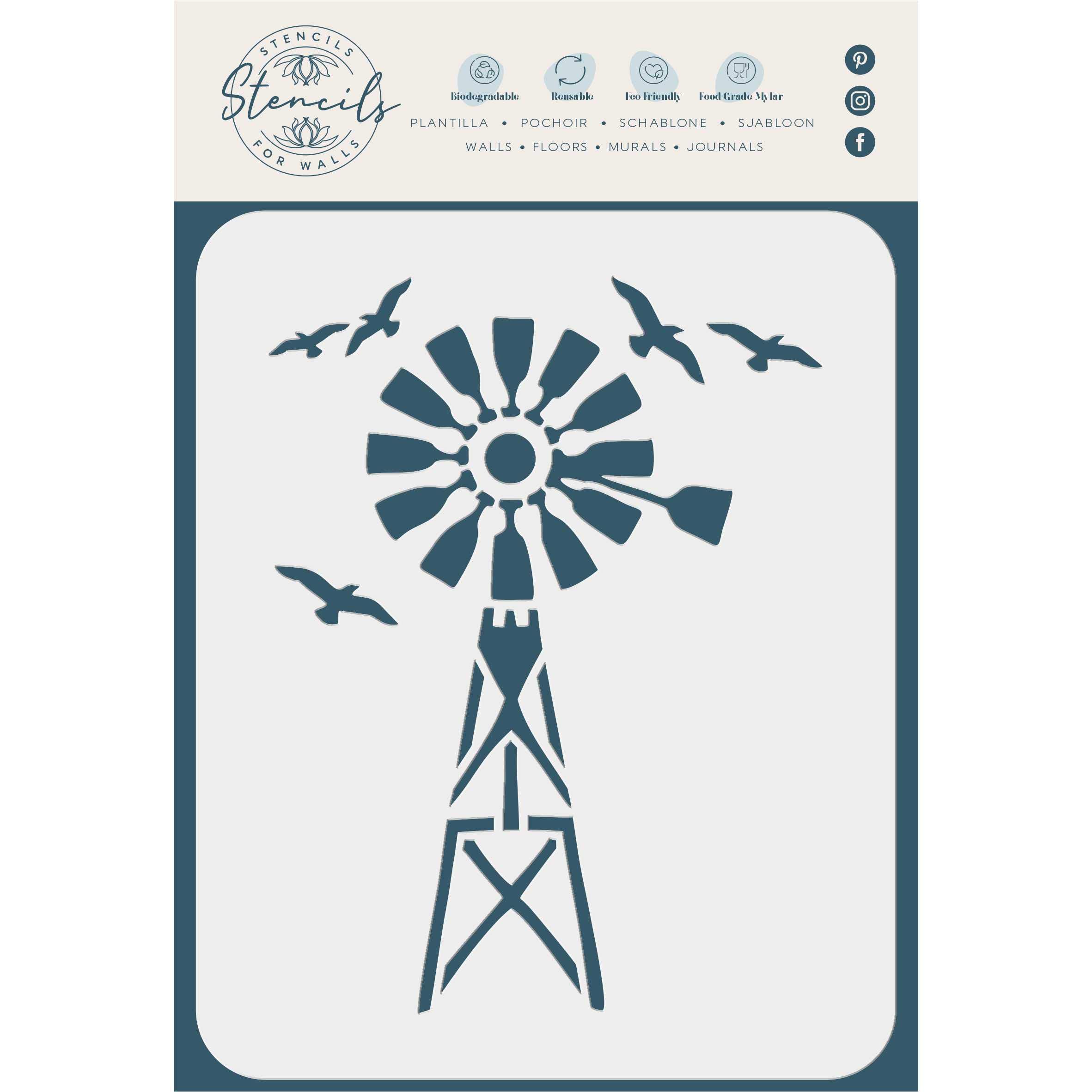 Windmill Stencil, 7.5 x 10 cm (S) - Farmhouse Wind Mill Stencils for Painting Template…