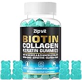 zipvit Biotin Collagen Gummies – Hair Skin and Nails Vitamins for Women & Men – Hair Growth Vitamins: B1, B2, B3, B6, B7, Collagen, Keratin, Vitamin A & D – Hair Growth Supplement – 60 Gummy Bears