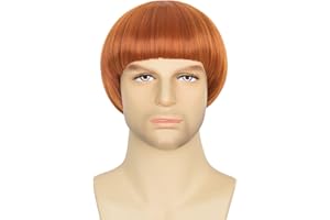 M MISS U HAIR Miss U Hair Short Straight Ginger Bowl Cut Wig with Bangs for Men 60s style Cosplay Wig for Halloween Party