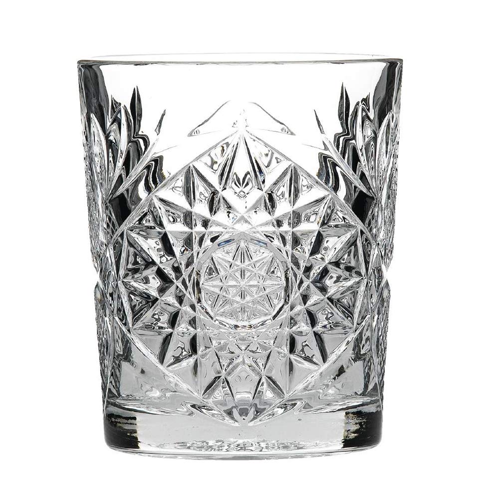 Hobstar Double Old Fashioned Glasses 12oz / 340ml, Set of 12, Vintage Cut Glass Whisky Tumblers, Colorless (Clear)