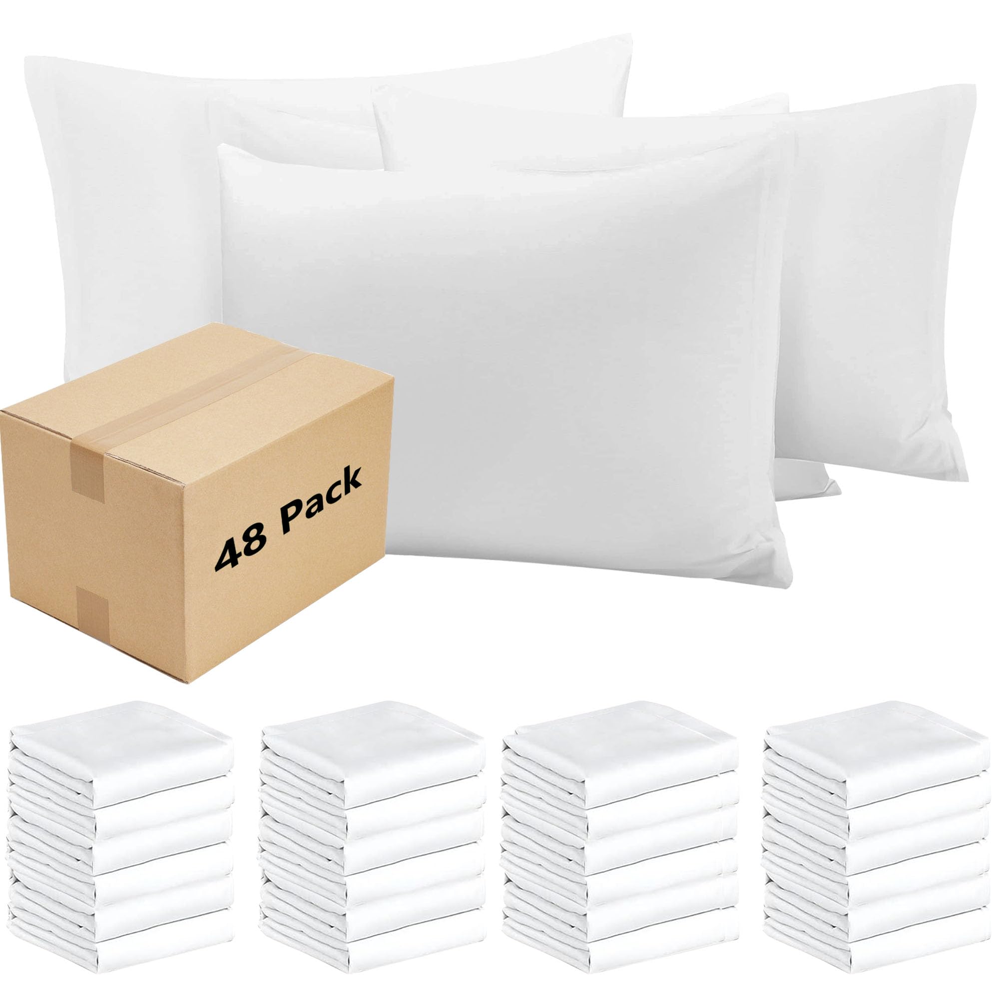 Photo 1 of ZPECC White Pillow Cases Bulk 48 Pack - Standard Pillowcases with Envelope Closure, Soft Brushed Microfiber Pillow Cover for Hotel Airb&bs Hospital Bedding Essential