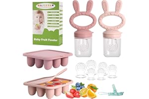 WAJIAYON Baby Breastmilk Popsicle Molds & Baby Fruit Feeder (4 Pack), Infant Food Freezer Tray Storage Containers, Silicone Teething Pacifier Feeder and Teether for Babies（Pink&Purple）