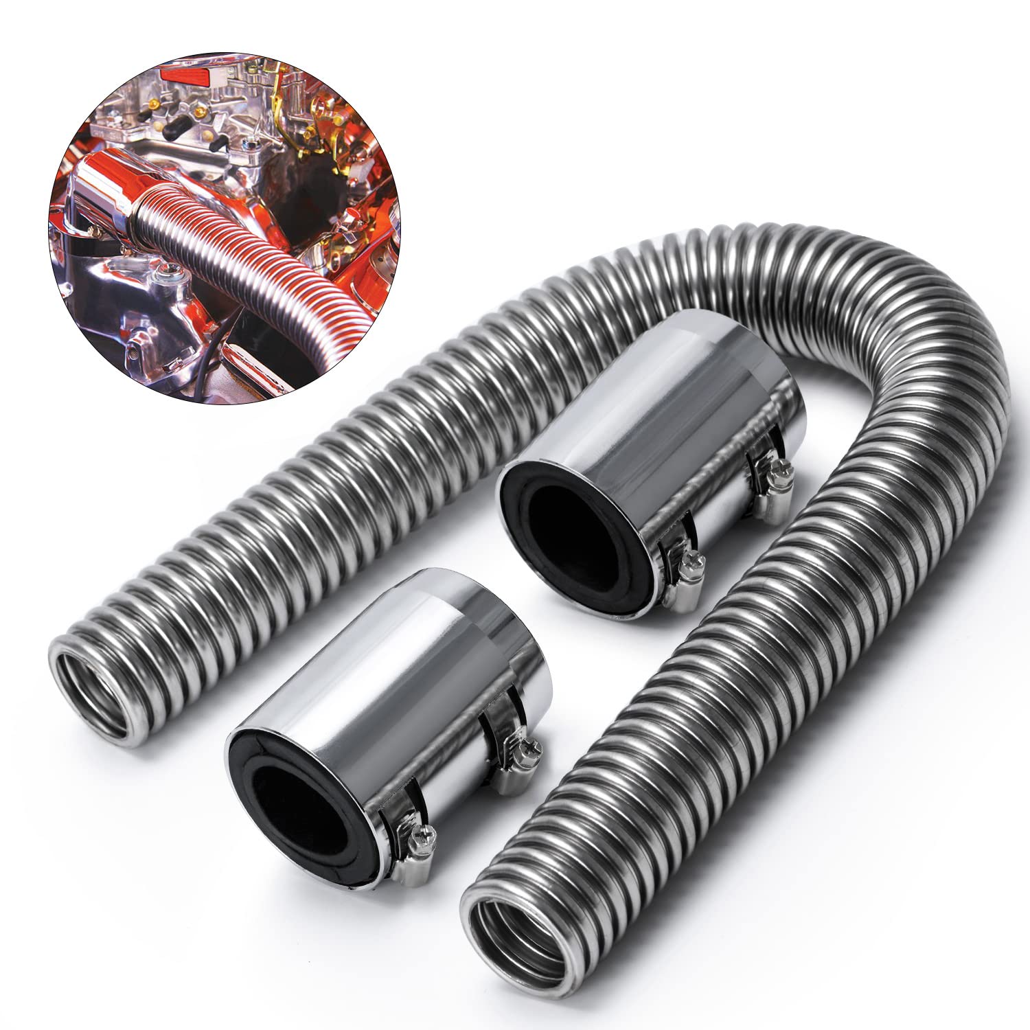 Photo 1 of Hypertune 24" Stainless Steel Radiator Flexible Coolant Water Hose Kit W/Cap Clamp Silver