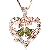 JIYVY32 Rose Heart Valentines Necklaces for Women,Rose Gold Forever Love Jewelry with 2 Birthstones Pendant,Valentines Anniversarry Birthday Gifts for Her Wife Mom Grandma Daughter, 18+2 Inch Chain