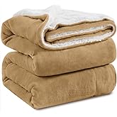 KAWAHOME Sherpa Fleece King Size Blanket for Bed - Extra Warm and Heavy Thick Blankets for Winter, Super Soft 500GSM Plush Blanket, 108" X 90" Camel