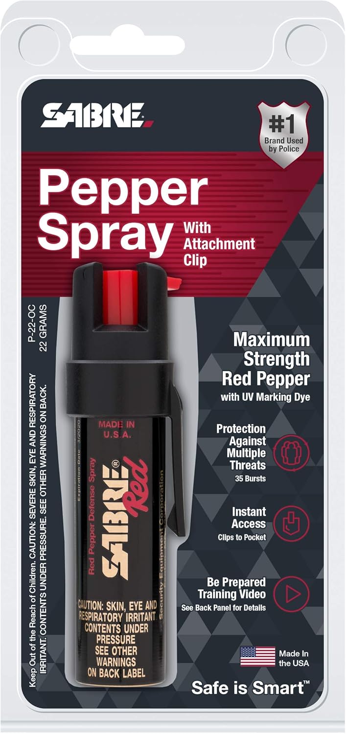 SABRE RED Compact Pepper Spray with Clip – Maximum Police Strength OC Spray with UV Dye, 10-foot (3 m) Range, 35 Bursts, Quick Access Belt Clip – Small and Easy to Carry On-the-Go : Salt And Pepper Mills : Sports & Outdoors