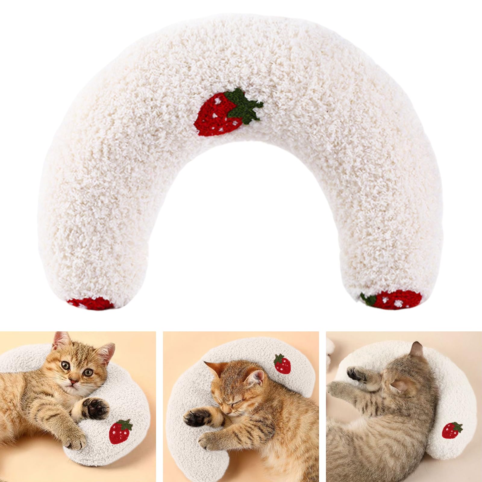Fnaobai Pet Small Pillows for Small Dogs Cat U-Shaped Puppy Neck Pillow for Indoor Improve Relief Sleeping Machine Washable (White)