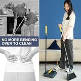 JEHONN Dustpan and Brush Set Long Handled 138CM 180° Swivel, Comb Teeth view 3