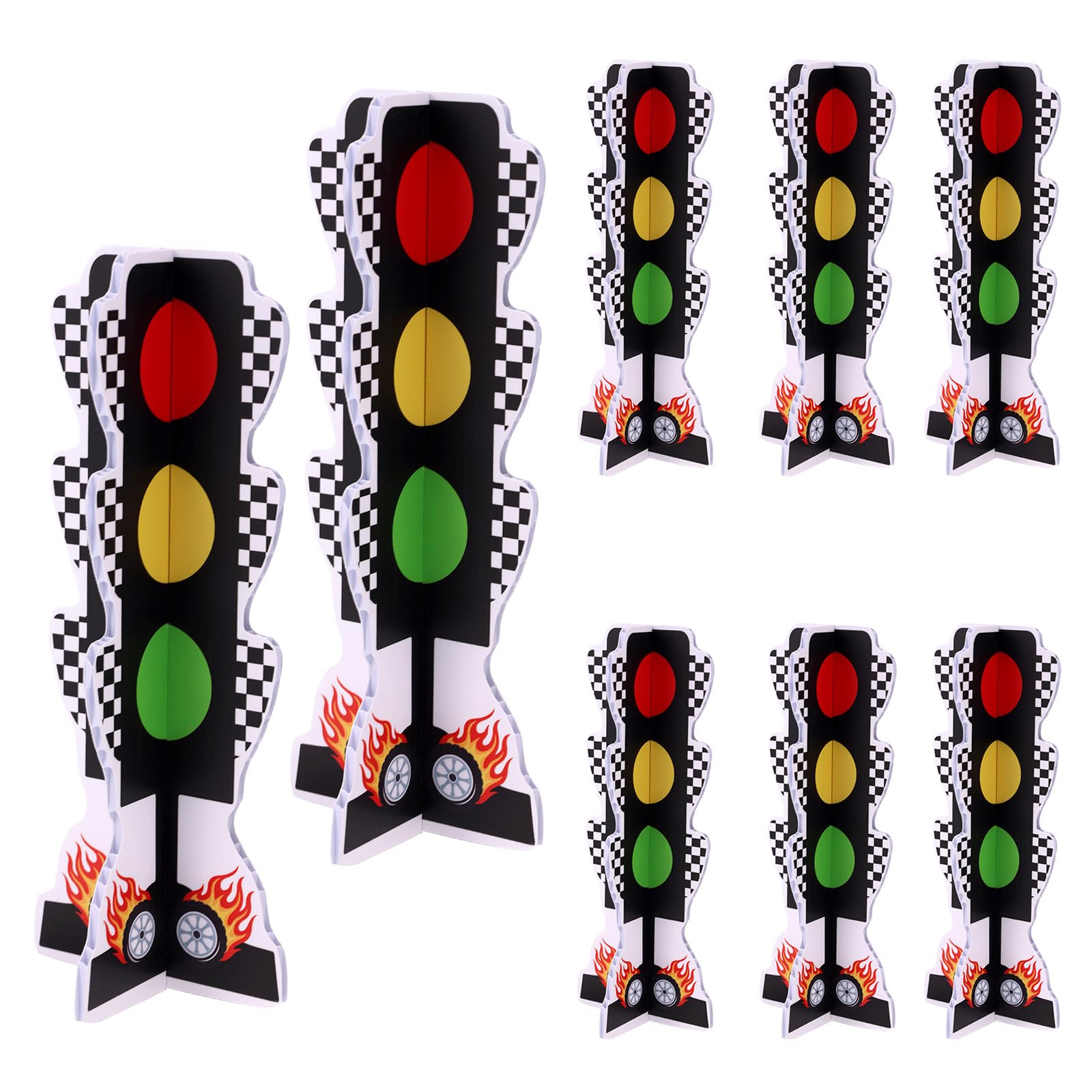 Lyreh 16pcs Traffic Light Party Decorations, 3D Traffic Light Cardboard Centerpieces Photo Props Racing Cars Party Supplies for Kids' Construction Transportation Birthday Decoration