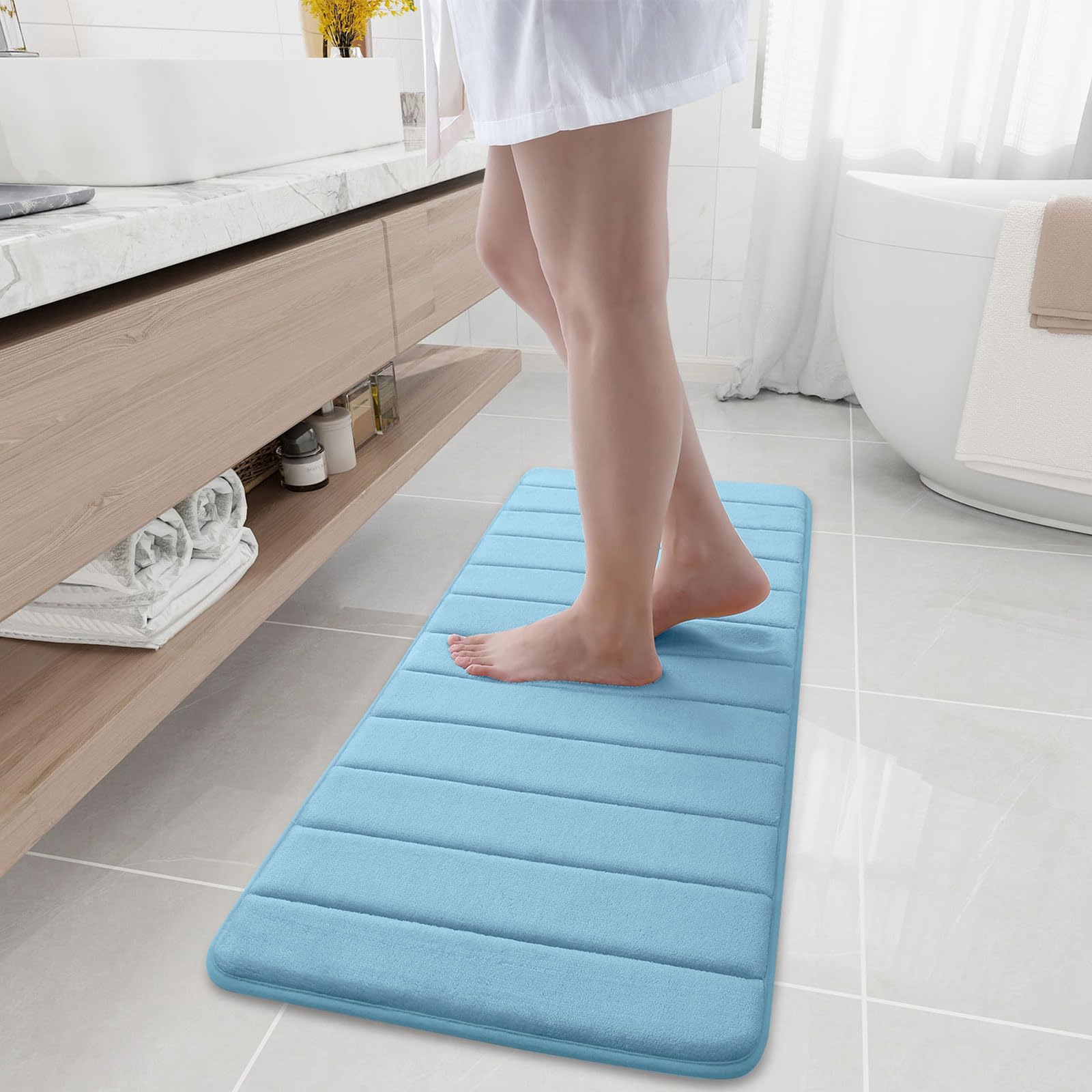 smiry Memory Foam Bath Mat, 40 x 120 cm, Extra Soft Non-Slip Bathroom Mat, Super Absorbent Bath Mats for Bathroom Floor, Machine-Washable Dry Bath Rug Foot Mat, Blue — image 1