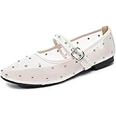 AHZEHRSE Mesh Ballet Flats Shoes for Women Comfortable Studded Mary Jane Shoes Ballerina Buckle Strap Business Office Work Dress Shoes