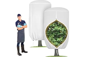 ANGAR 2 Pack Rounded Top Plant Covers Freeze Protection for Winter, Plant Covers for Winter, 47" X 72" Tree Frost Protection Blankets Outdoor With Zipper/Drawstring, for Shrub Bush Fruit Tree Potte(White)