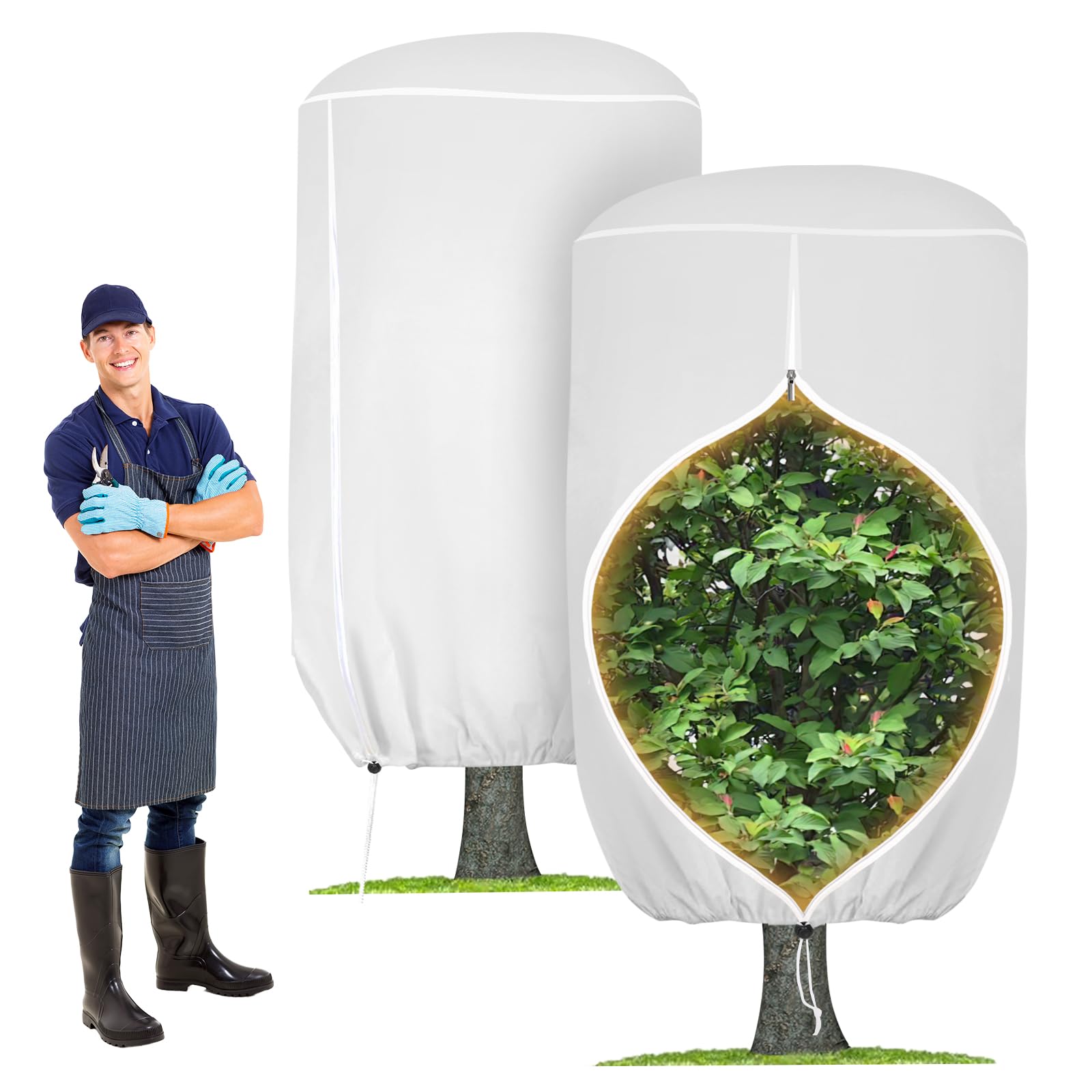 Photo 1 of 2 Pack Rounded Top Plant Covers Freeze Protection for Winter, Plant Covers for Winter, 47" X 72" Tree Frost Protection Blankets Outdoor With Zipper/Drawstring, for Shrub Bush Fruit Tree Potte(White)