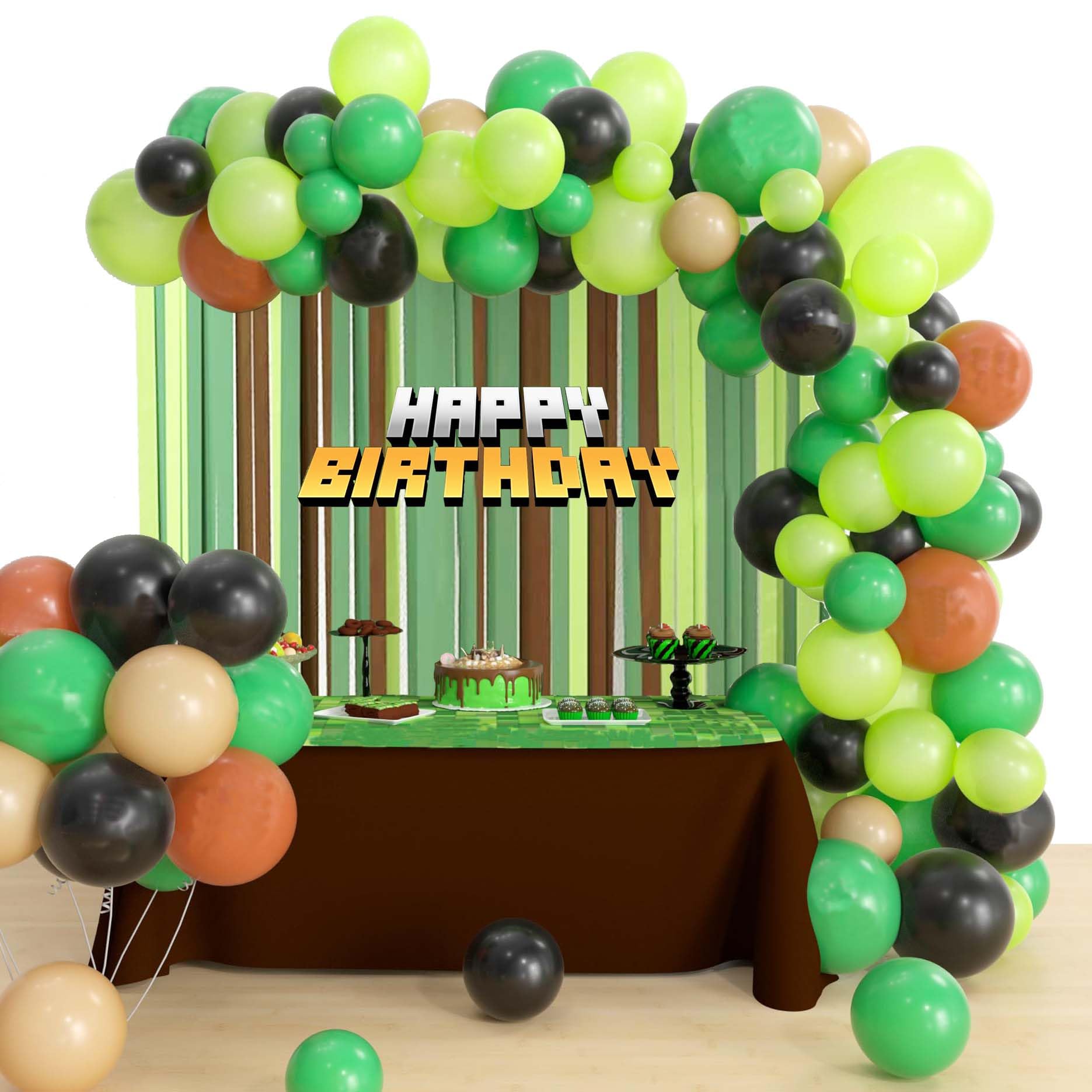 Game Balloon Arch Garland Kit 150Pcs Latex Balloons Miner Party Decorations Video Game Theme Party Supplies