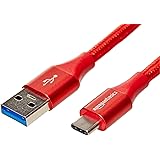 Amazon Basics Double Braided Nylon USB Type-C to Type-A 3.1 Gen 1 Charger Cable | 1 foot, Red