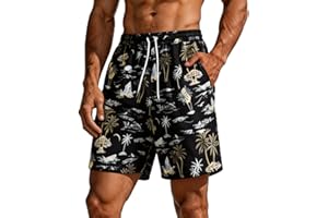 Swim Trunks for Men Printed Quick Dry Bathing Suits Casual Summer Beach Swim Shorts with Drawstring
