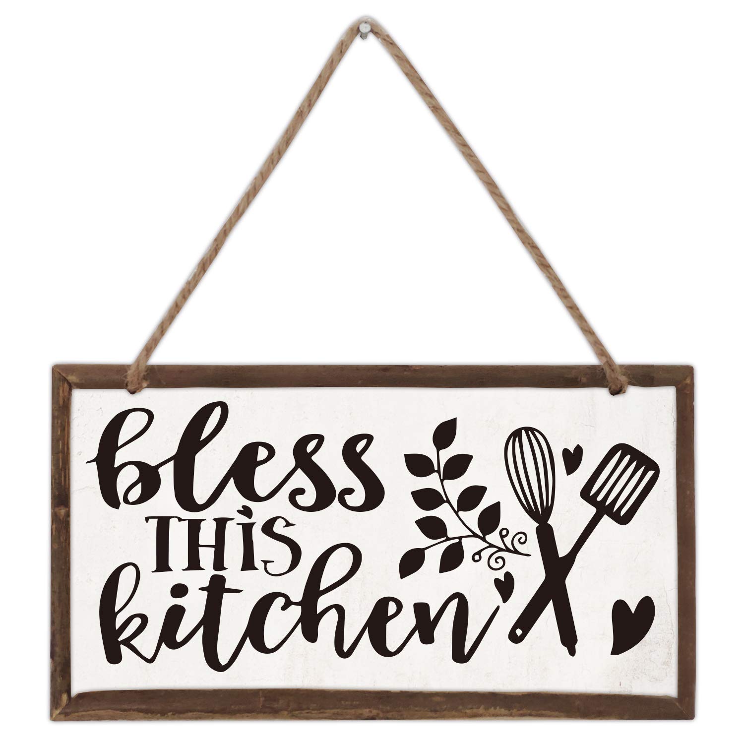 akeke Bless This Kitchen Inspirational Wood Farmhouse Frame Hanging Wall Art Sign Plaque Decor 12 x 6 Inch